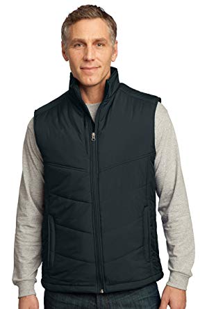 Port Authority Men's polyester shell Puffy Vest, Dark Slate/Black