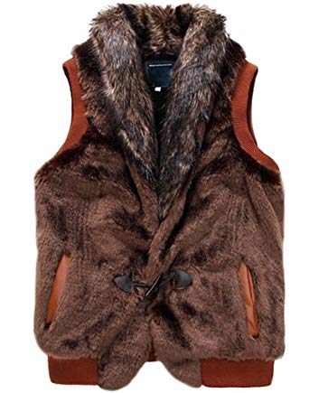 Rlouw Men's Faux Furs Vest Sleeveless Warm Plush Waistcoats Thicken