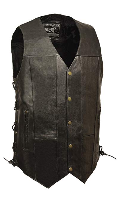 Event Leather Men's 10 Pocket Vest (Black, XXX-Tall) (SINGLE PANEL BACK, 4)