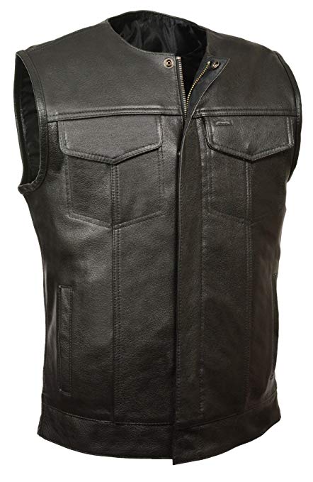 Milwaukee Leather Men's Collarless Snap/Zip Front Club Style Vest (Black, Small)