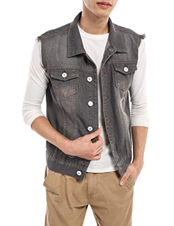 COOFANDY Men's Fashion Sleeveless Lapel Denim Vest Jacket