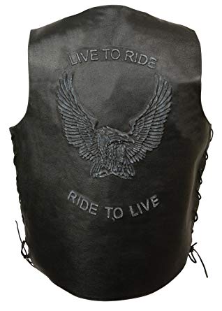 EVENT Men's Motorcycle Side Lace Blk Leather Vest W/Live to Ride Embossed On Back