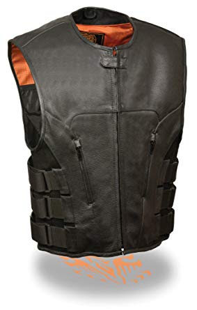 Men's SWAT Style Premium Cow Hide Vest W/Concealed Carry Arms & Inside Gun Pockets