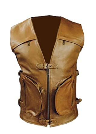 Olly And Ally Mens Real Cow Leather Brown Motorcycle Biker Style Vest Waistcoat - (B7B)