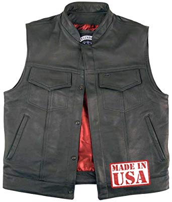 Legendary USA Men's Reaper Leather Motorcycle Vest with Gun Pockets
