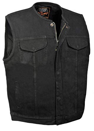 Men's Collarless Denim Club Style Vest w/ Hidden Zipper (Black, XL)