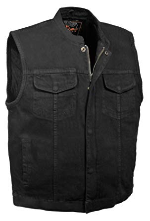 Milwaukee Leather Men's Concealed Snap Denim Club Style Vest w/Hidden Zipper (Black,)