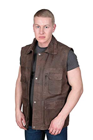 A1 FASHION GOODS Countrymen Brown Leather Waistcoat Multi Pockets Walking Hunters Gilet- Boyles