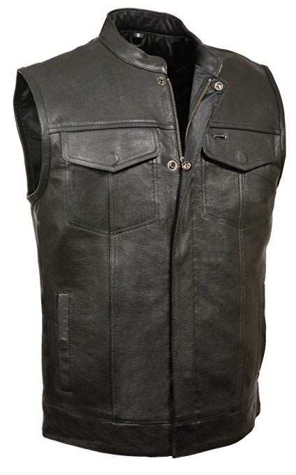 Milwaukee Leather Men's Open Neck Snap/Zip Front Club Style Vest (Black, 5X-Large)