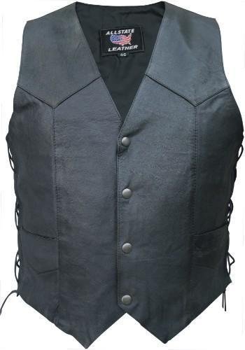Mens Basic Leather Motorcycle Vest w/ Side Laces AL-2213-2XL