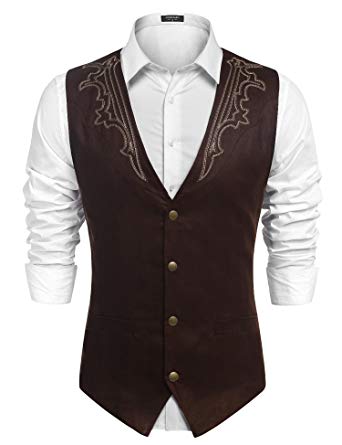 COOFANDY Men's Casual Suede Leather Vest Single-Breasted Vest Jacket