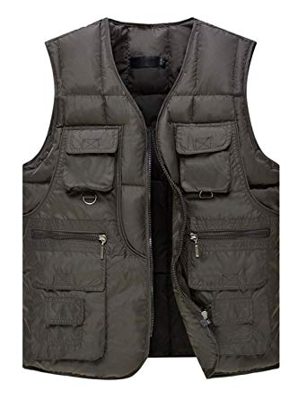 Yeokou Men's Winter Outdoor Quilted Cotton Padded Puffer Cargo Vest Multi Pocket