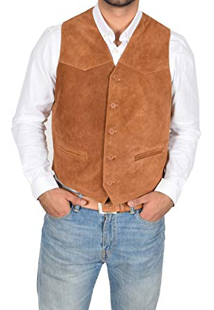 A1 FASHION GOODS Mens Real Suede Waistcoat Classic Style Soft TAN Suede Leather Vest Gilet - Cole