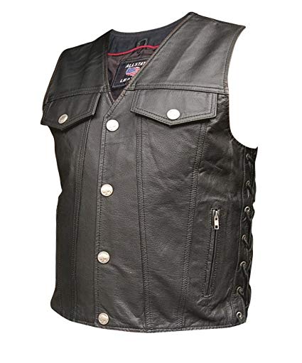 Men's AL2221 Leather Vest in Denim style 50 Black
