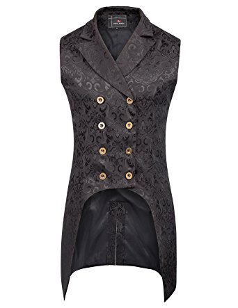 PAUL JONES Mens Gothic Steampunk Double Breasted Vest Brocade Waistcoat PJ0081