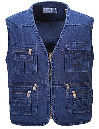 Yeokou Men's Casual Denim Blue Jean Cargo Vest Short Work Vest Multi Pockets
