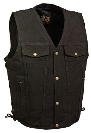 Milwaukee Leather Men's Side Lace Denim Vest w/Chest Pockets (Black,)