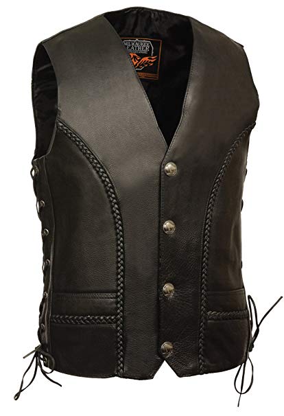 Milwaukee Men's Braided Side Lace Leather Vest (Black, Size 50)