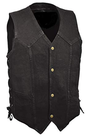 The Milwaukee Men's Western Style Look Denim Vest w/Side Lacing (Black or Blue Versions)