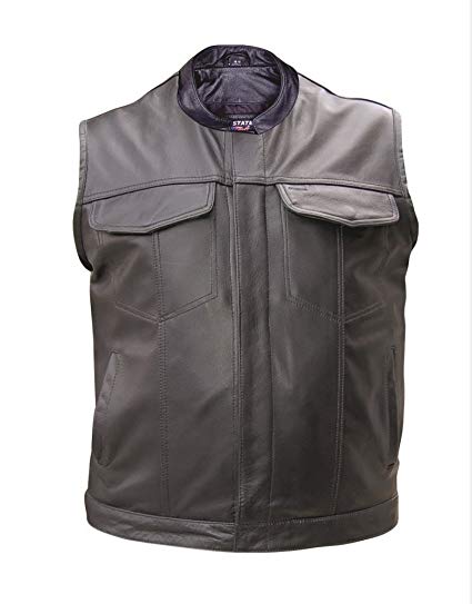 Men's AL2230 Leather Vest Denim style, Concealed Carry 8X-Large Black