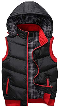 Vocni Men's Down Vest Removable Hat Winter Warm Thicken Winter Jacket Outerwear