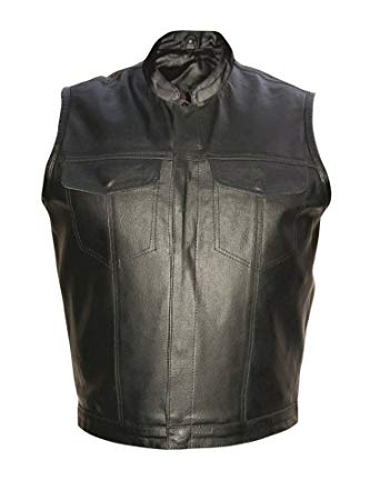 Men's AL2222 Leather Vest in Denim style 60 Black