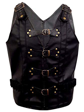 Olly And Ally Mens Real Black PU Faux Leather Heavy Duty Steampunk Gothic Style Vest Waistcoat -(B25)