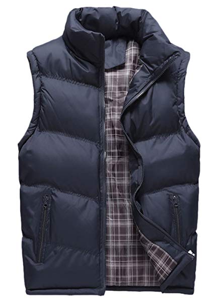 HOWON Men's Classic Sleeveless Stand Collar Quilted Puffer Down Vest Outwear