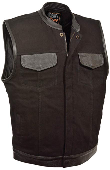 Milwaukee Men's Denim Club Vest with Leather Trims (Black, X-Large)