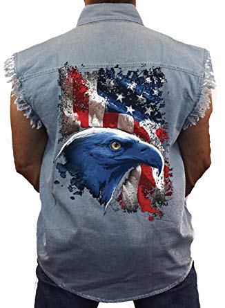 Patriotic Denim Vest American Eagle Mens Sleeveless Biker Wear M-5XL