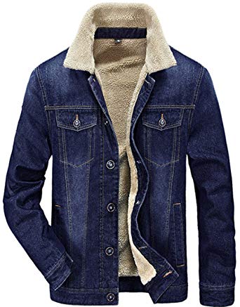 JEWOSOR Mens Plus Velvet Winter Warm Fur Collar Slim Fit Denim Jacket Outwear Parka Coat …