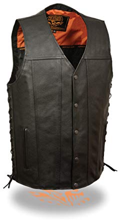 Men's Straight Bottom Side Lace Motorcycle Vest W/ inside Gun Pockets