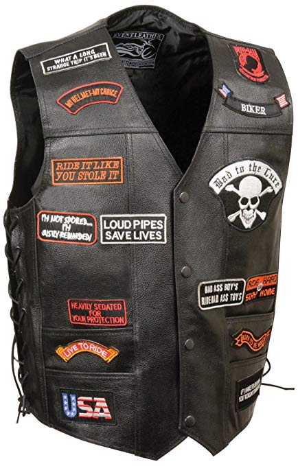 Event Leather Men's 23 Patches Vest (Black, 5X-Large)