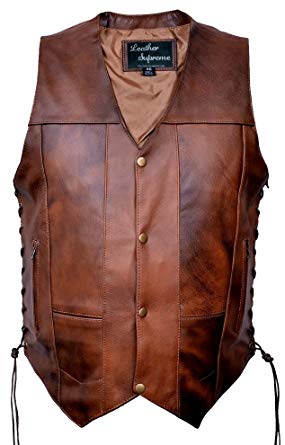 Leather Supreme Men's Ten Pocket CC Retro Brown Buffalo Hide Leather Vest
