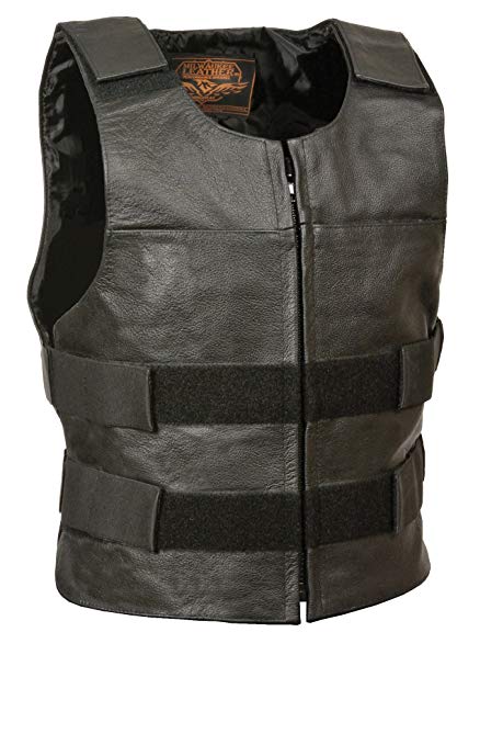 Milwaukee Leather Men's Zipper Front Replica Bullet Proof Style Leather Vest (Black, Size 42)