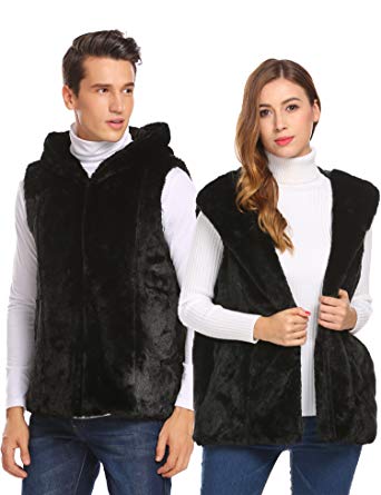 COOFANDY Unisex Faux Fur Hoodie Vest Sleeveless Winter Outwear Coat