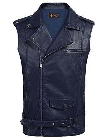 COOFANDY Men's Leather Motorcycle Vest Belt Design Slim Fit Zipper Bike Racing Waistcoat with Gun Pocket