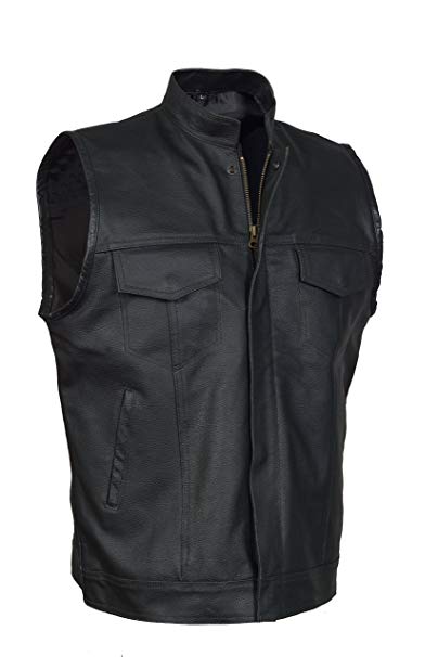 SOA Mens Motorcycle Biker leather vest with concealed carry arms (S)