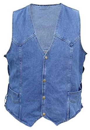Men's 100% Cotton 14.5oz. Blue Denim Vest with side laces Gun Pockets